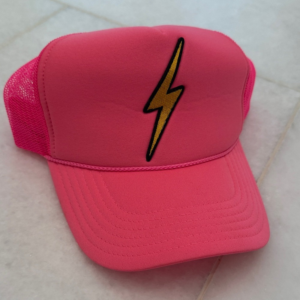 Aviator Nation Pink Trucker Hat with Gold Lightning Bolt